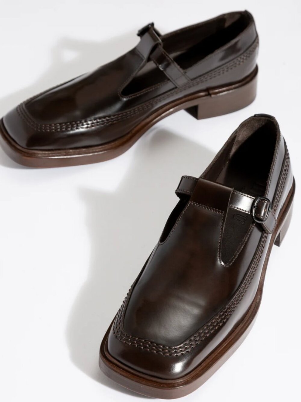 BRAND NEW Hereu Polished Brown Leather T-Bar Loafer in Size 41